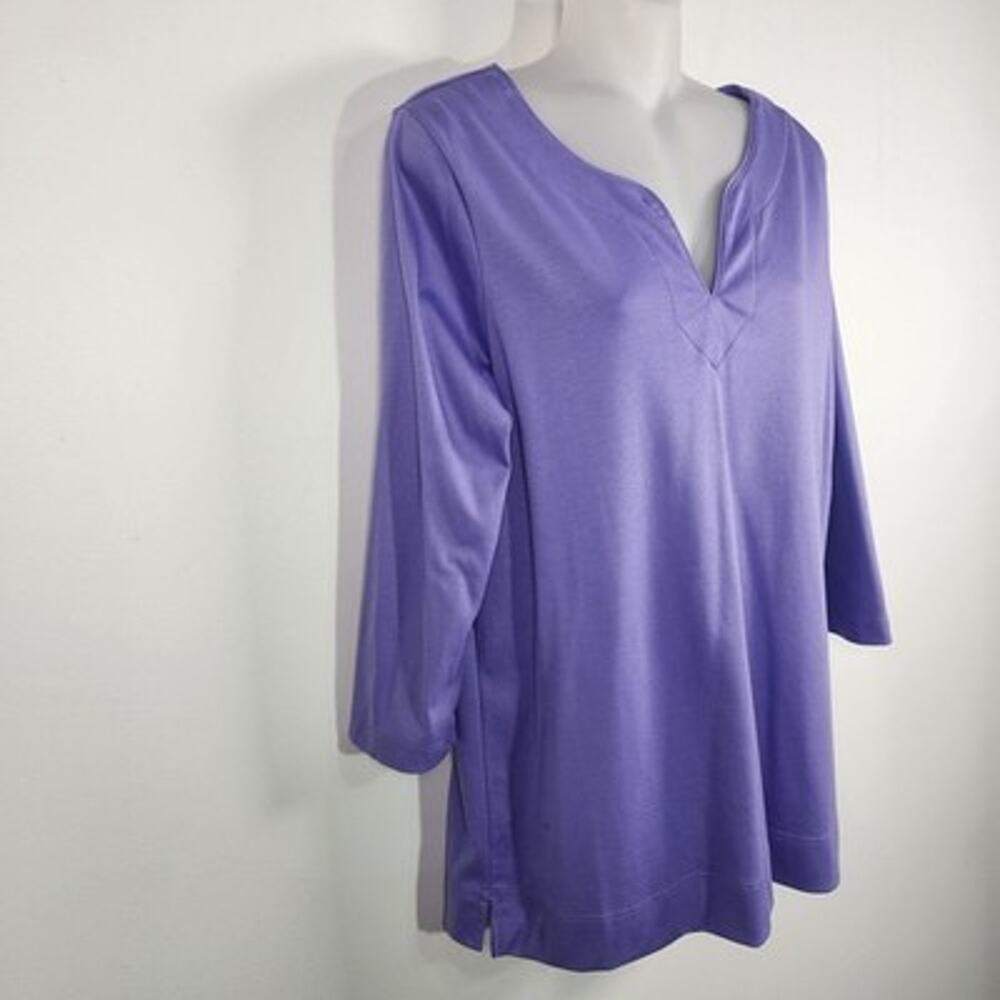 LL Bean Womens Pima Cotton Tunic 3/4 Sleeve Splitneck Purple Large 300325 Casual - Picture 6 of 10